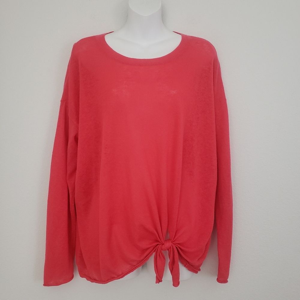 Loft Linen Blend Knit Top Medium Orange Summer Breezy Beachy Flowy Coastal